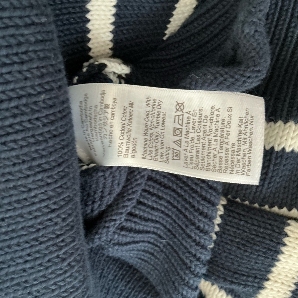 J. Crew women size M New Heritage Rollneck sweater navy stripe 100% cotton - Picture 7 of 7